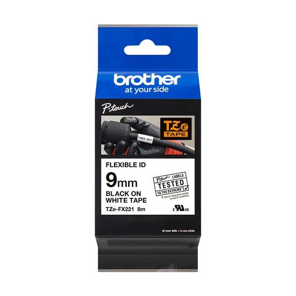 Brother TZeFX221 Cinta Laminada Flexible Original de Etiquetas - Texto negro sobre fondo blanco - Ancho 9mm x 8 metros Brother TZeFX221 Cinta Laminada Flexible Original de Etiquetas - Texto negro sobre fondo blanco - Ancho 9mm x 8 metros