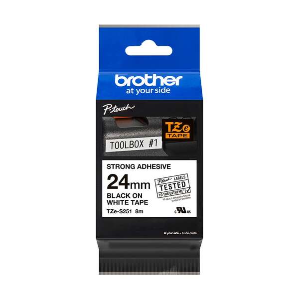 Brother TZeS251 Cinta Laminada Super Adhesiva Original de Etiquetas - Texto negro sobre fondo blanco - Ancho 24mm x 8 metros Brother TZeS251 Cinta Laminada Super Adhesiva Original de Etiquetas - Texto negro sobre fondo blanco - Ancho 24mm x 8 metros