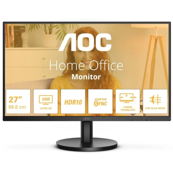 AOC Monitor 27\" LED VA UltraHD 4K 60Hz - Respuesta 4ms - Angulo de Vision 178° - Altavoces Incorporados - HDMI, Audio - Montaje VESA 100x100