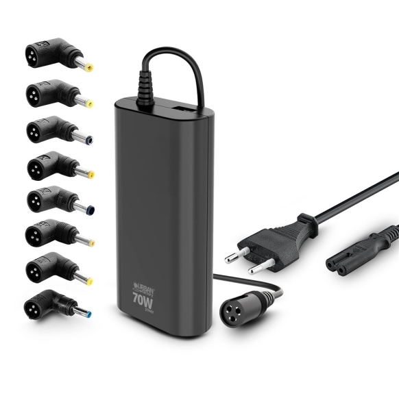 Urban Factory Alee Cargador Universal para Portatil de 70W - 1x USB-A - Color Negro