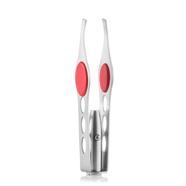 Innovagoods Lezers Pinzas de Depilar - Luz LED - Acero Inoxidable - Ergonomico - 1.5x10x1.5cm - Color Plata y Rojo