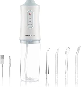 Innovagoods Denter Irrigador Dental Inalambrico - Potencia 4W - Presion 110psi - Bateria 2000mAh - Deposito de 220ml - IPX6 - Recargable - 6x21.3cm - Color Blanco