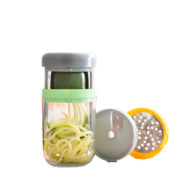 Innovagoods Vigizer Cortador de Verduras en Espiral y Rallador - 3 Tipos de Corte - Libre de BPA - Compacto y Desmontable - Incluye Protector de Dedos - Facil Limpieza - Incluye Recetario - Color Gris