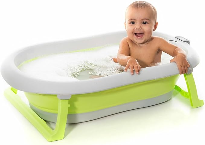 Innovagoods Fovibath Bañera Plegable Evolutiva - Capacidad 38L - Soporta hasta 30kg - Termometro Digital con Sensor - Antideslizante - Facil Limpieza - 79x20.5x50cm - Color Gris y Verde