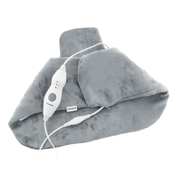 Innovagoods Sholkad Almohadilla Electrica para Cuello y Hombros - 70W - Cable 230cm - Funcion Calor - Apagado Automatico - Control Desmontable - Funda con Cremallera - 60×45×1cm - Color Gris