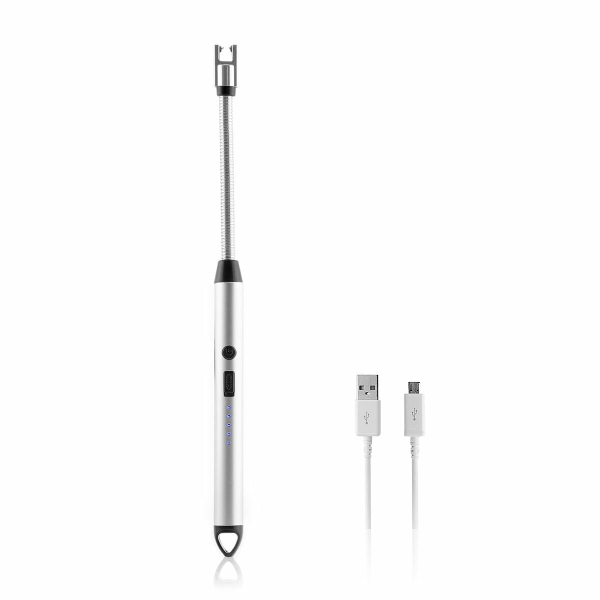 Innovagoods Flecther Encendedor Electrico - Recargable con USB - Flexible 360º - Bloqueo de Seguridad - Indicadores LED - Color Plateado y Negro