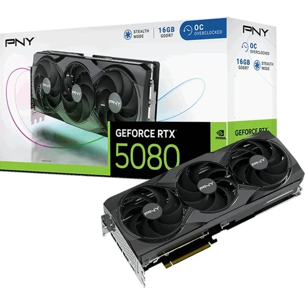 PNY GeForce RTX 5080 Tarjeta Grafica 16GB GDDR7 Overclocked Triple Fan Reflex 2 AI NVIDIA DLSS4