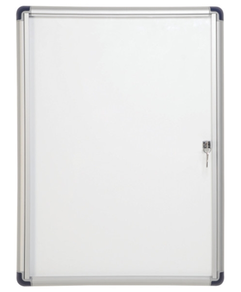 Bi-Office Vitrina para Anuncios o Carteles - Puerta Abatible con Cerradura - Tamaño 35.7 x 49cm - Superficie de Acero Lacado Magnetico - Color Aluminio