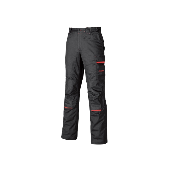 Upower Nimble Pantalon de Trabajo en Sarga de Polialgodon - Talla 64 - Multiples Bolsillos, Refuerzos en Rodilleras, Cintura Elastica, Proteccion DPI1, Cierre Cremallera y Boton Resistente - Color Gris Meteorito