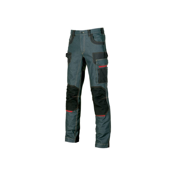 Upower Platinum Buttom Pantalon de Trabajo Elastico con Inserciones de Cordura - Talla 60 - Multiples Bolsillos, Refuerzos Anti-Abrasion, Detalles Reflectantes, Proteccion DPI1 - Color Azul Vaquero