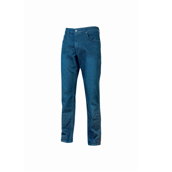 Upower Romeo Vaqueros de Trabajo Elasticos - Talla 36 - Multibolsillos, Ajuste Slim Fit, Proteccion DPI1 - Color Azul Indigo