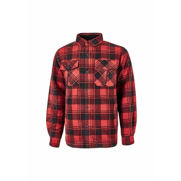 Upower Willow Camisa de Felpa Acolchada - Talla S - Interior Guateado, Bolsillos Funcionales, Cierre Botones a Presion, Proteccion DPI1, Cuello con Cierre Velcro - Color Rojo Magma y Negro