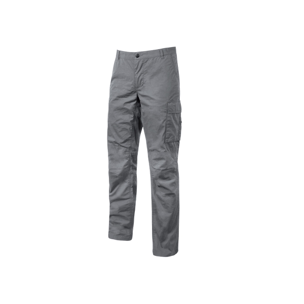 Upower Ocean Pantalon de Trabajo en Algodon Elastico - Talla XL - Bolsillos Multifuncionales, Cierre Resistente, Refuerzo en Rodillas, Cinta Reflex, Ajuste Slim Fit, Proteccion DPI1 - Color Gris Oscuro