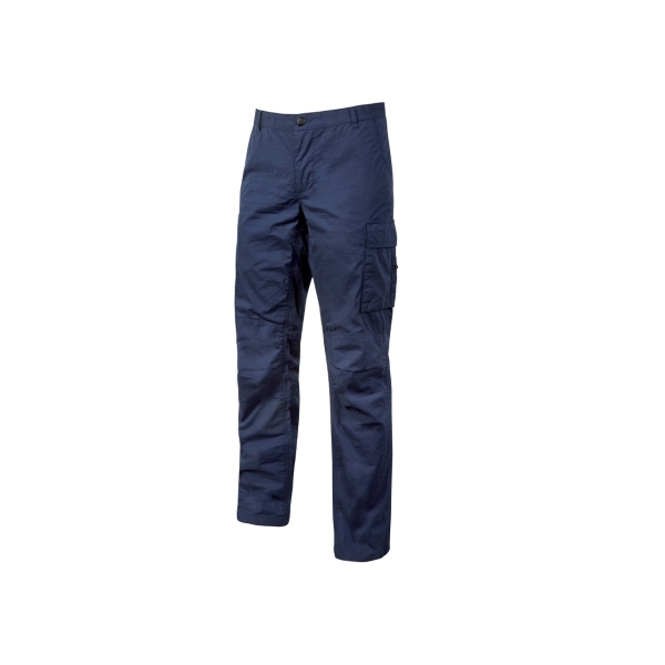 Upower Ocean Pantalon de Trabajo Algodon Elastico - Talla 2XL - Bolsillos Multifuncionales, Cierre Resistente, Refuerzo en Rodillas, Cinta Reflex, Ajuste Slim Fit, Proteccion DPI1 - Color Azul Oscuro Westlake