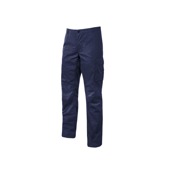 Upower Baltic Pantalon de Trabajo Algodon Elastico - Talla L - Efecto Desgastado, Bolsillo Lateral Multifuncional, Cierre Resistente, Refuerzo en Rodillas, Ajuste Slim Fit, Proteccion DPI1 - Color Azul Oscuro Westlake