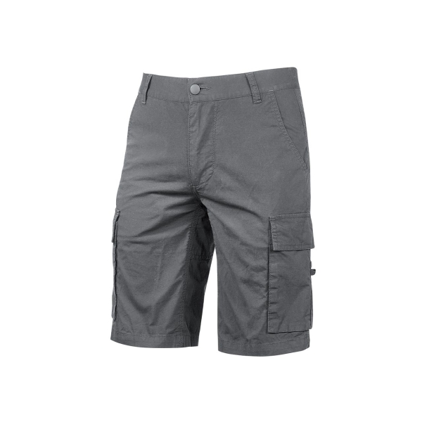 Upower Summer Bermuda Cargo Ajuste Slim-Fit - Talla L - Algodon Elastico, Bolsillos Multifuncionales, Triple Costura, Boton Antiarañazos, Proteccion DPI1 - Color Gris Oscuro