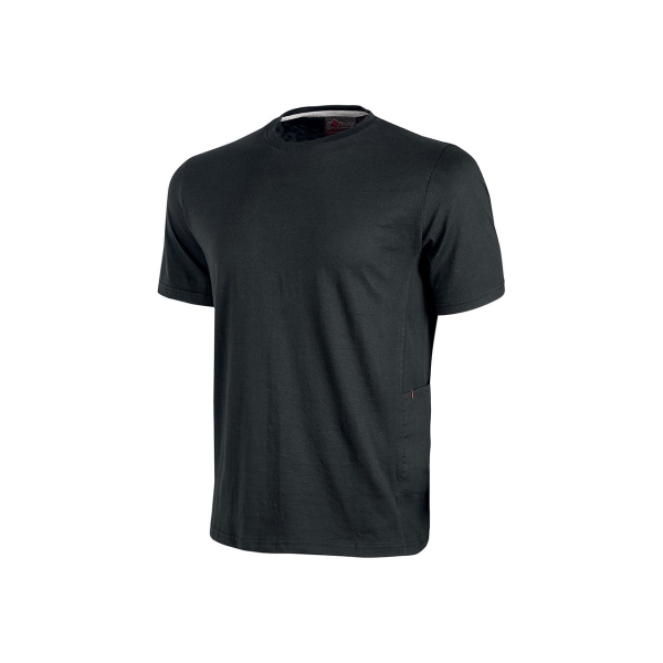 Upower Road Camiseta de Manga Corta en Polycotton Jersey - Talla M - Slim-Fit, Cuello Acanalado Elastico, Bolsillo para Celular, Cinta Reflex, Proteccion DPI1 - Color Negro Carbon