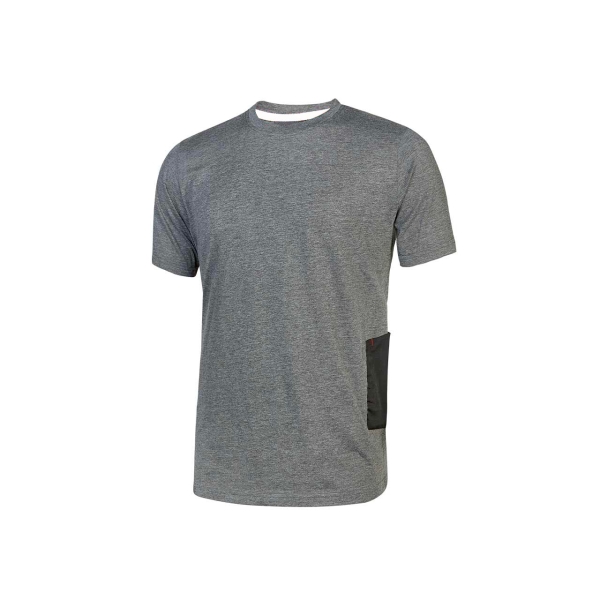 Upower Road Camiseta de Manga Corta en Polycotton Jersey - Talla S - Slim-Fit, Cuello Acanalado Elastico, Bolsillo para Celular, Cinta Reflex, Proteccion DPI1 - Color Gris Meteorito