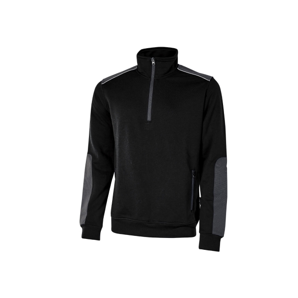 Upower Cushy Sudadera Cepillada con Media Cremallera - Talla 3XL - Cuello Alto, Bolsillos con Cremallera, Refuerzos Antidesgaste, Detalles Reflectantes, Proteccion DPI1 - Color Negro Carbon