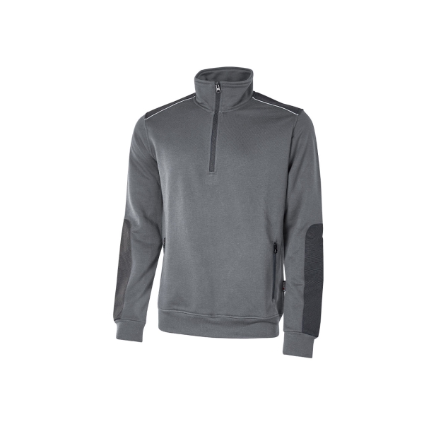 Upower Cushy Sudadera Cepillada con Media Cremallera - Talla 5XL - Cuello Alto, Bolsillos con Cremallera, Refuerzos Antidesgaste, Detalles Reflectantes, Proteccion DPI1 - Color Gris Meteorito