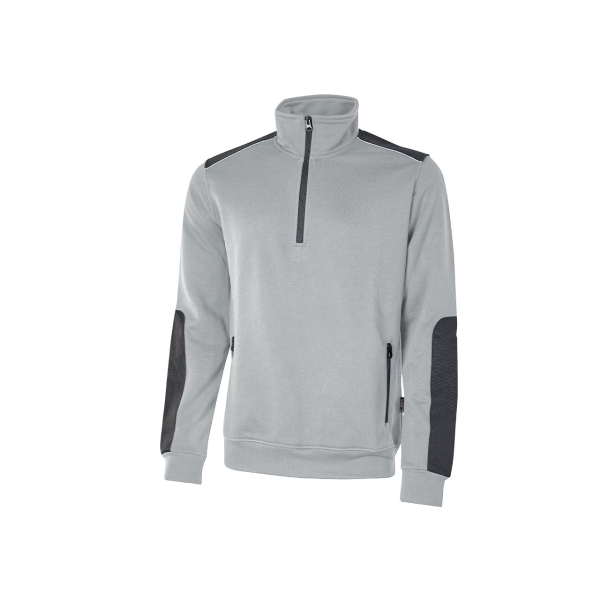 Upower Cushy Sudadera Cepillada con Media Cremallera - Talla L - Cuello Alto, Bolsillos Laterales con Cremallera, Refuerzos Antidesgaste, Insertos Reflectantes - Color Gris Plateado