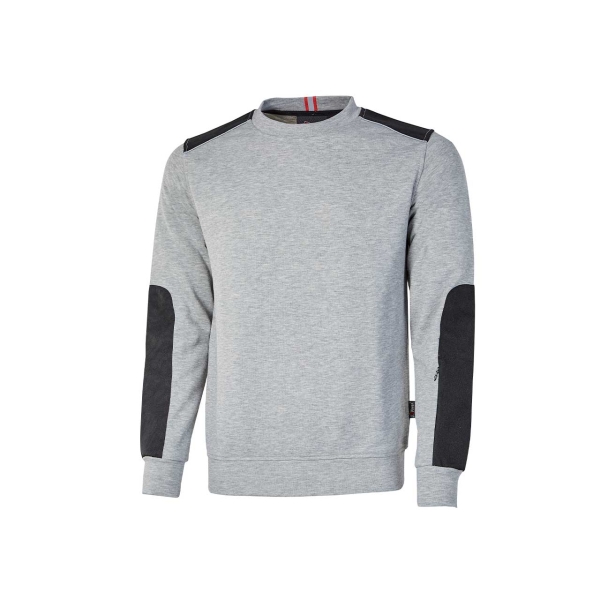 Upower Ryke Sudadera Cepillada Cuello Redondo - Talla 3XL - Bolsillo Antebrazo, Refuerzos Duraderos, Elementos Reflectantes Seguridad - Color Gris Plateado