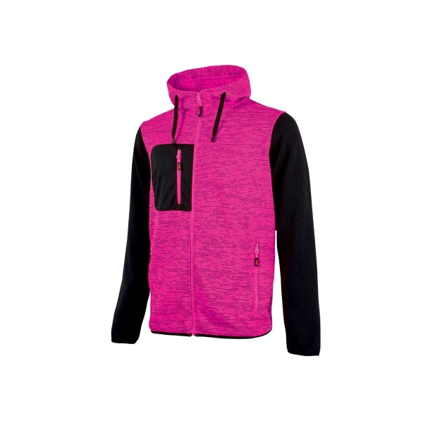 Upower Rainbow Lady Sudadera con Forro Polar - Talla XS - Cuello Alto, Cremallera Central, Capuchon Ajustable, Bolsillos con Cremallera, Proteccion DPI1, Logo Distintivo en Brazo Derecho - Color Negro Fucsia