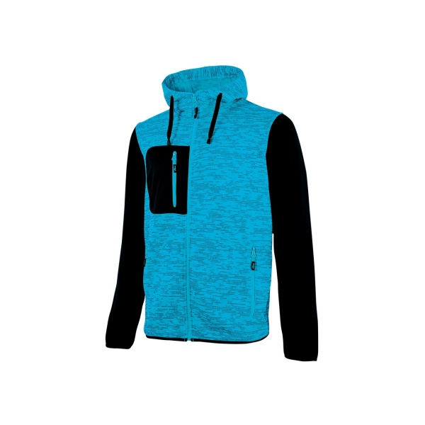 Upower Rainbow Sudadera de Alta Calidad - Talla 3XL - Interior de Forro Polar, Cuello Alto, Capuchon Ajustable, Bolsillos con Cremallera, Proteccion DPI1, Logo Distintivo en Brazo - Color Cyan Fluorescente