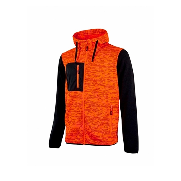 Upower Rainbow Sudadera con Forro Polar - Talla 3XL - Cuello Alto, Cremallera Central, Capuchon Ajustable, Bolsillo con Cremallera, Proteccion DPI1, Logo Distintivo en Brazo - Color Naranja Fluorescente