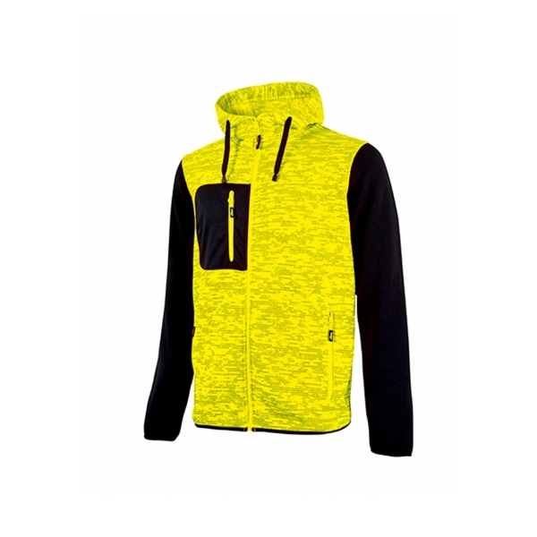 Upower Rainbow Sudadera con Cremallera - Talla 3XL - Forro Polar Suave, Cuello Alto, Capuchon Ajustable, Bolsillos con Cremallera, Proteccion DPI1 - Color Amarillo Fluorescente