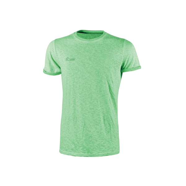 Upower Fluo Camiseta de Manga Corta - Talla S - Algodon Flameado, Tejido Slub Cotton, Transpirable, Ajuste Slim-Fit, Cuello Redondo Acanalado, Logotipo Bordado - Color Verde Fluorescente