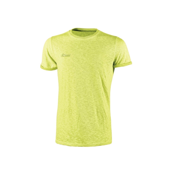 Upower Fluo Camiseta de Manga Corta - Talla S - Algodon Flameado, Tejido Transpirable, Ajuste Slim-Fit, Cuello Redondo Acanalado - Color Amarillo Fluorescente