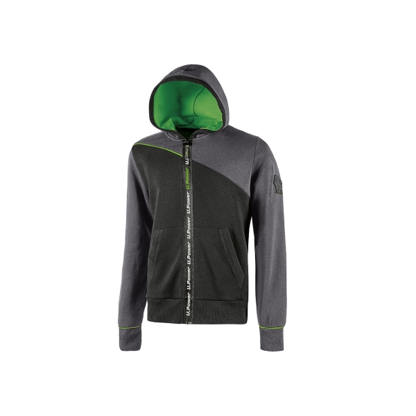 Upower Jupiter Sudadera de Trabajo - Talla 3XL - Cremallera Impermeable, Capucha Ajustable, Bolsillos Practicos, Diseño con Piping Fluo, Puños Elasticos, Bajo Acanalado - Color Gris Asfalto