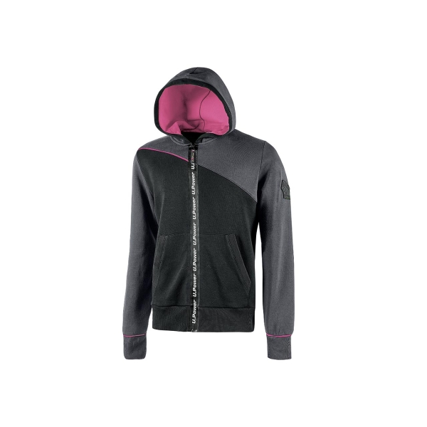 Upower Jupiter Lady Sudadera Mujer con Cremallera Impermeable - Talla M - Capucha Ajustable, Bolsillos Oblicuos, Puños Elasticos, Proteccion DPI1 - Color Gris Fucsia