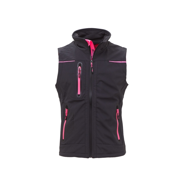 Upower Universe Lady Chaleco Softshell Impermeable - Talla L - Transpirable, Resistente al Viento, Forro Micropolar, Bolsillo Free Sound, Detalles Reflectantes, Proteccion DPI1 - Color Gris Fucsia