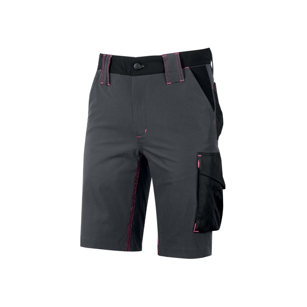 Upower Mercury Lady Pantalon Corto Elastico - Talla M - Repelente al Agua, Alta Transpirabilidad, Secado Rapido, Bolsillos Multifuncionales, Cintura Ajustable, Costuras Triples, Proteccion DPI1 - Color Gris Fucsia