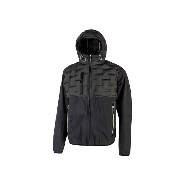 Upower Spock Chaqueta Hibrida Transpirable y Antiviento - Talla 5XL - Cierre Impermeable, Capucha Ajustable, Plumon Acolchado sin Costuras, Bolsillos Fluorescentes, Proteccion DPI1 - Color Gris Meteorito