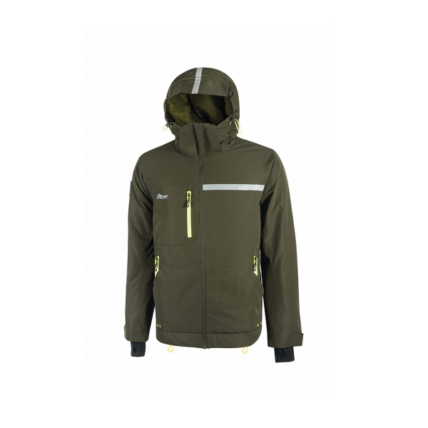 Upower Wink Chaqueta de Trabajo de Invierno - Talla 3XL - Acolchado de Grafeno, Impermeable, Capucha Regulable, Multibolsillos, Detalles Reflectantes, Proteccion DPI1 - Color Verde Oscuro