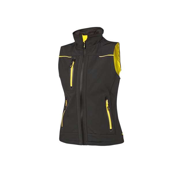 Upower Universe Lady Chaleco Softshell Impermeable - Talla M - Transpirable, Resistente al Viento, Forro Micropolar, Cremallera Impermeable, Bolsillo Free Sound, Detalles Reflectantes, Proteccion DPI1 - Color Negro Carbon