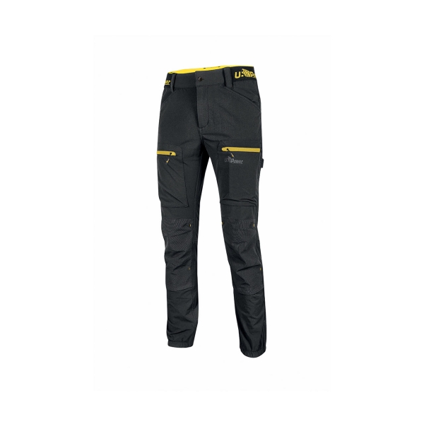 Upower Horizon Pantalones de Trabajo Elasticos - Talla 3XL - Tejido U-4, Corte Jogging, Impermeables, Transpirables, Secado Rapido, Multibolsillo, Proteccion Lumbar, Cinta Reflectante, DPI1 - Color Negro Carbon