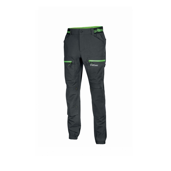 Upower Horizon Pantalones de Trabajo Elasticos - Talla XS - Corte Jogging, Impermeables, Transpirables, Multibolsillo, Proteccion Lumbar, Cinta Reflectante, Proteccion DPI1 - Color Gris Asfalto Verdoso