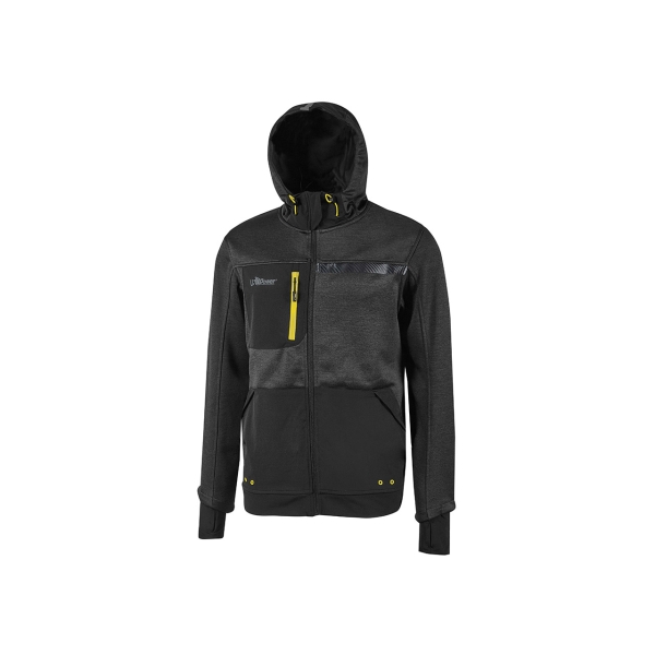 Upower Galaxy Sudadera de Trabajo con Capucha - Talla L - Transpirable, Secado Rapido, Bolsillos con Drenaje, Banda Reflectante, Proteccion DPI1 - Color Negro Carbon