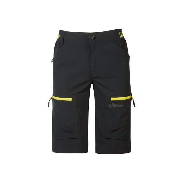 Upower Ares Bermudas de Trabajo con Corte Jogging - Talla M - Tejido U-4 Way Stretch, Multibolsillos, Proteccion Lumbar, Cinta Reflectante, Transpirables e Impermeables - Color Negro Carbon