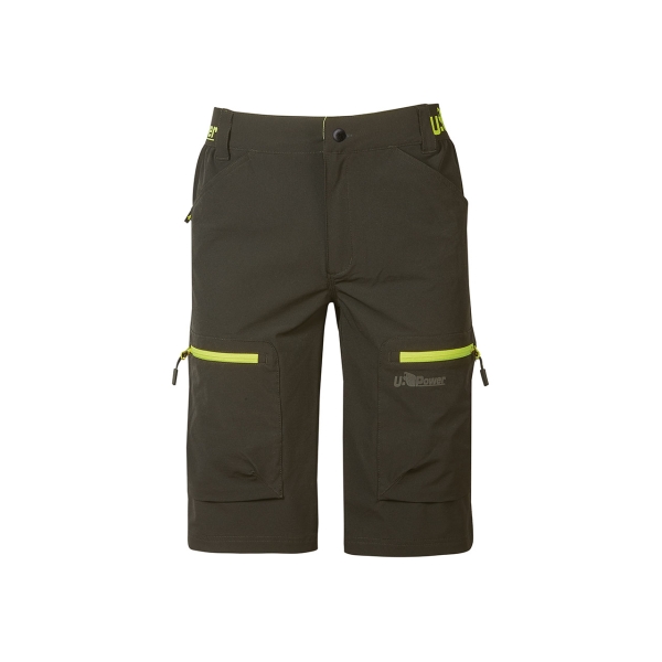 Upower Ares Bermudas de Trabajo con Corte Jogging - Talla XS - Multibolsillos con Cremallera y Velcro, Cinta Reflectante, Impermeables y Transpirables - Color Verde Oscuro