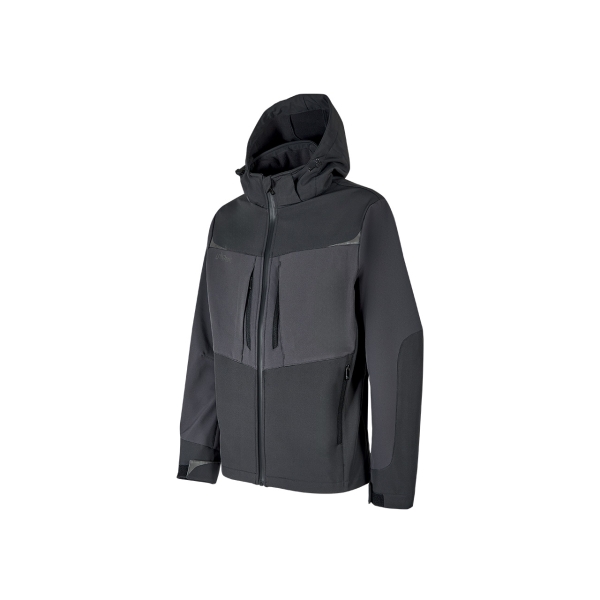 Upower Verve Chaqueta Tecnica Softshell - Talla 4XL - Interior Micro-Fleece con Grafeno, Capucha Desmontable, Repelente a Liquidos, Cremallera Waterproof - Color Gris
