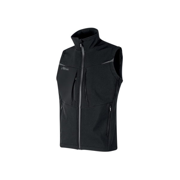 Upower Brio Chaleco de Trabajo Softshell - Talla L - Repelente al Agua, Interior de Microfleece, Tecnologia de Grafeno, Multiples Bolsillos, Insertos Reflectantes, Cremallera Waterproof - Color Negro