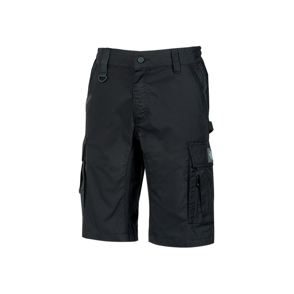 Upower Solaris Bermudas Cargo Funcionales - Talla L - Tejido Ripstop Elastico, Multibolsillos, Detalles Reflectantes, Proteccion Lumbar, Cierre Antirayaduras - Color Negro