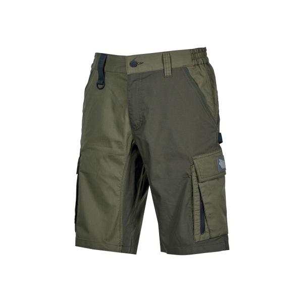 Upower Solaris Bermudas Cargo Funcionales - Talla L - Tejido Ripstop Elastico, Multibolsillos, Detalles Reflectantes, Proteccion Lumbar, Ajuste Seguro, Porta Identificacion Oculto - Color Verde Oscuro