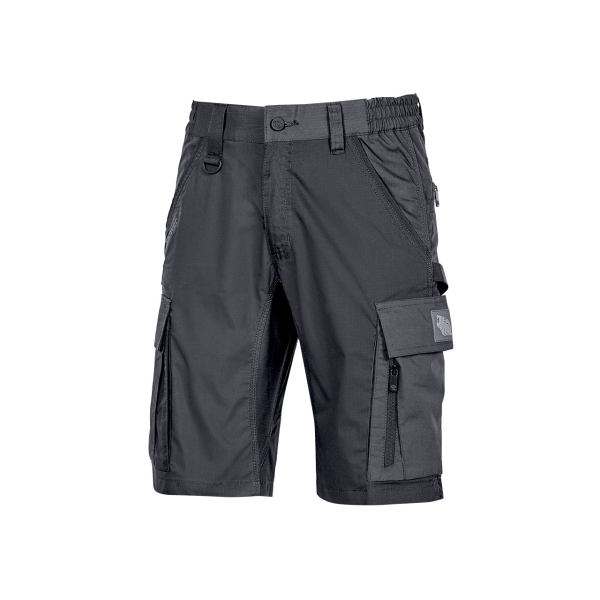 Upower Solaris Bermudas Cargo Funcionales - Talla XL - Tejido Ripstop Elastico, Multibolsillos, Detalles Reflectantes, Proteccion Lumbar, Cierre Antirayaduras, Porta Identificacion Oculto - Color Gris