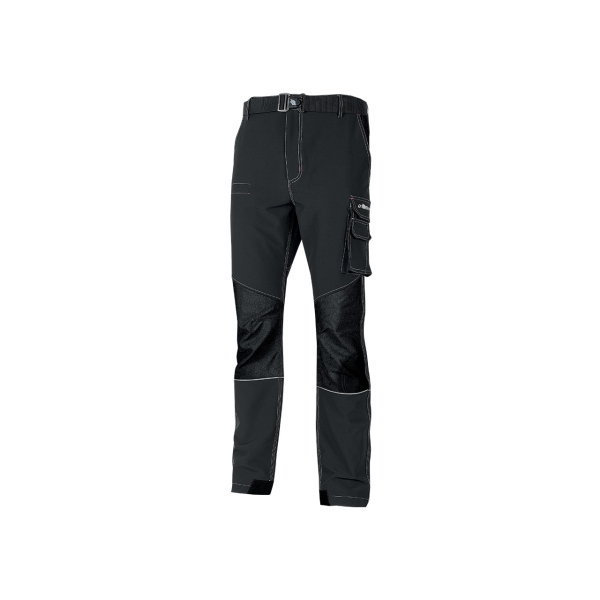 Upower Ibiza Pantalon de Trabajo Confortable - Talla 3XL - Tejido Tecnico Elastico, Bolsillos Inteligentes, Cinturon Integrado, Detalles Reforzados, Cinta Reflectante, Triple Costura - Color Negro Carbon